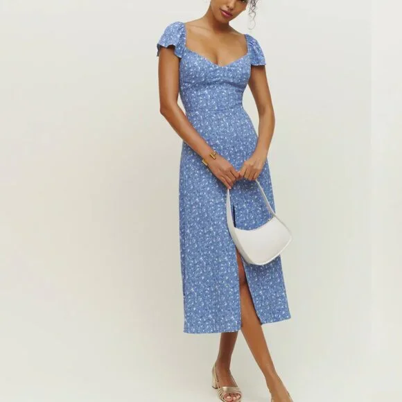 Reformation | Dresses | Reformation Blue Floral Midi Dress | Poshmark